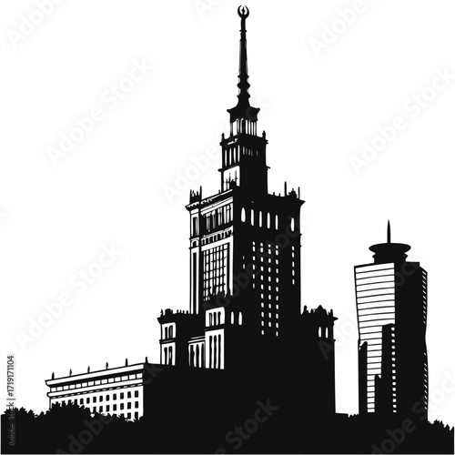Silhouette of a Modern Skyscraper Skyline – Black Fill on White Background