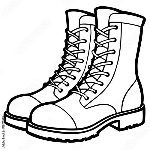 Combat Boot Line Art Sketch Vector Illustration on White Background