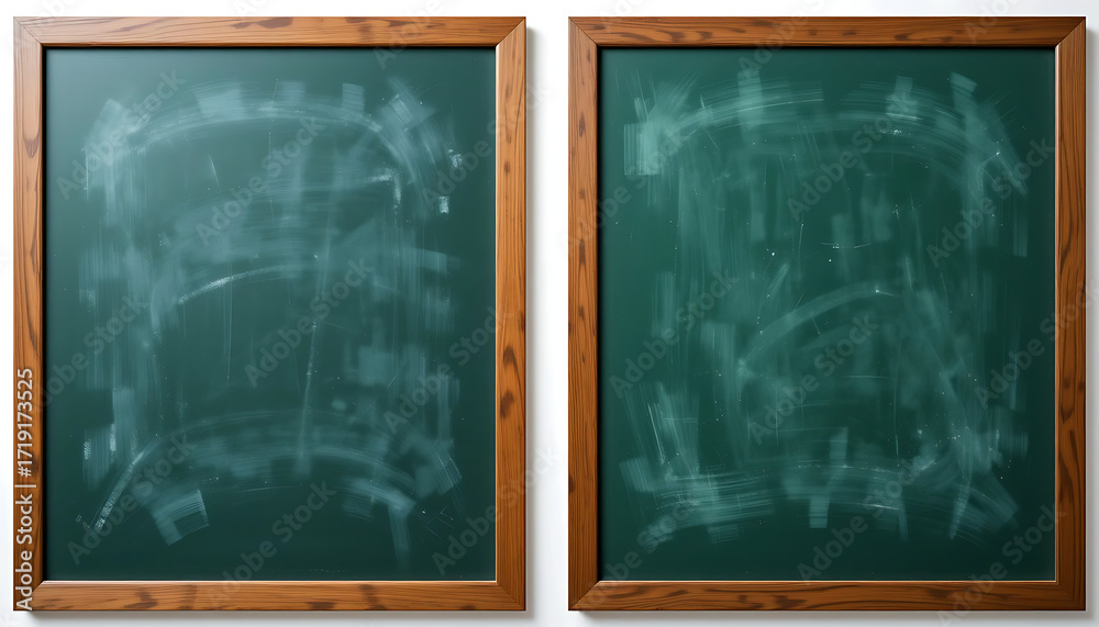Fototapeta premium Black and Green Chalkboards with Wooden Frames Isolated on White Background