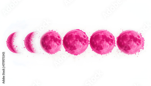 Pink Moon Phases Horizontal Line on White Background Minimal Design