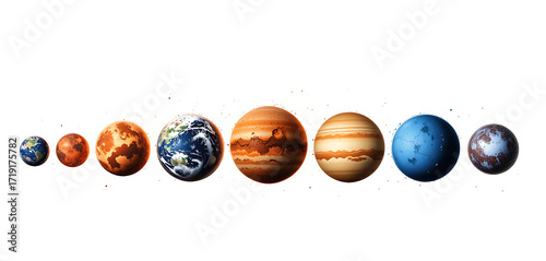 Solar System Planets Lineup with Sun and Pluto on Transparent Background