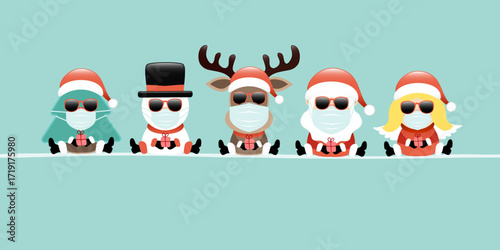 Banner Baum Schneemann Rentier Weihnachtsmann Und Engel Maske Türkis