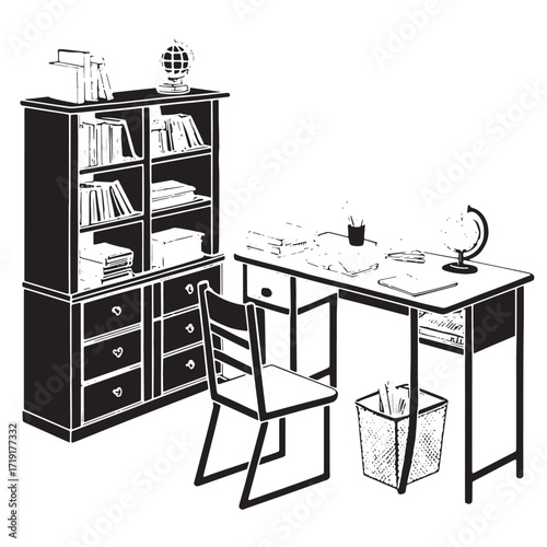 Black Homeschool Setup Silhouette Vector, High Quality Illustration on White Background