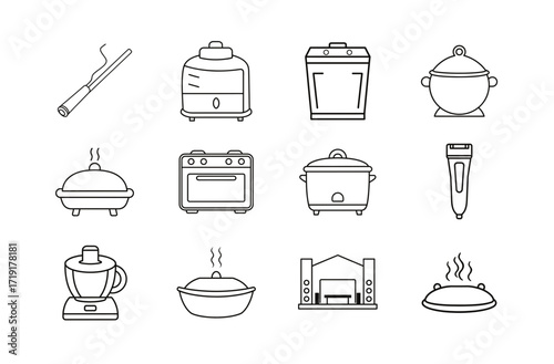 Kitchen appliances line drawing on transparent background