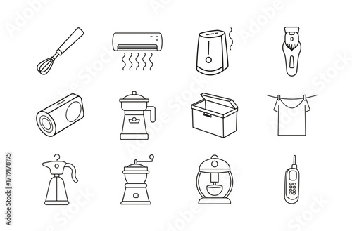 Collection of nature themed line art icons including plants flowers trees and other natural elements present on transparent background