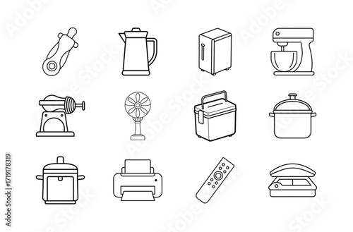 Outline drawings of appliances on transparent background