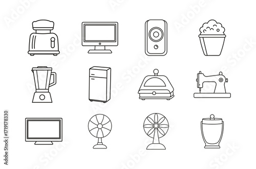 Outline drawings of appliances on transparent background