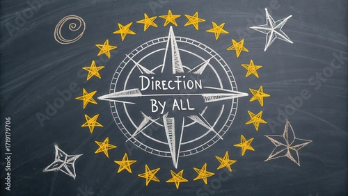 Compass Design with Stars and Direction Text for Creative Projects