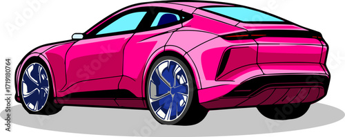 Transport flat pink car illustration