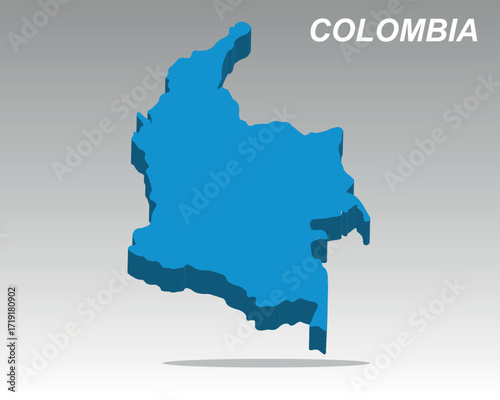 A clean 3D vector map of Colombia with a modern design. Excellent for professional presentations, data visualization, and infographics