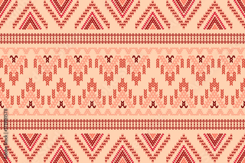 Ikat ethnic abstract geometric embroidery knitting element seamless on yellow background pattern. Native decorative design for fabric, fashion, texture, wallpaper, border, line, lace, decoration