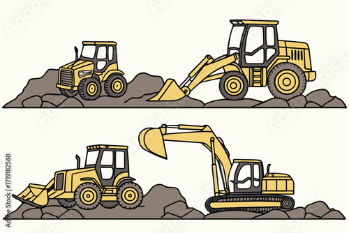 Yellow industrial bulldozer construction vehicle isolated on a white background