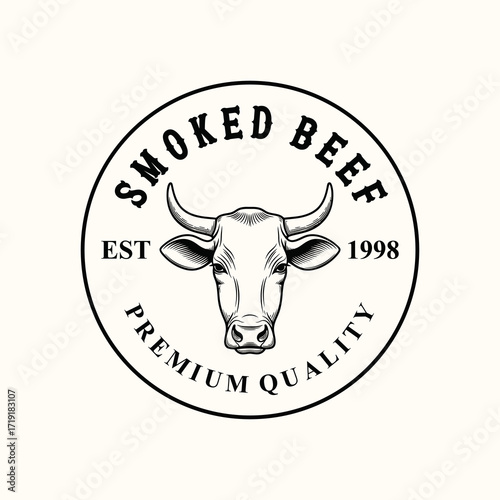 Smoked Beef logo with cow head emblem.
