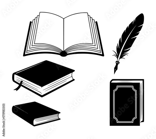 Collection of Books and a Quill Pen - Symbols of Knowledge and Writing
