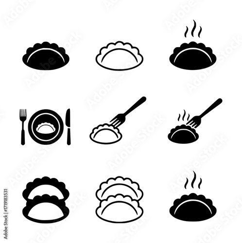 Collection of Dumpling Icons: Hot, Plated, and Stacked