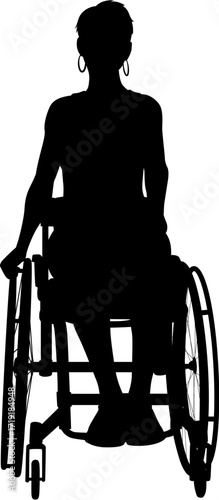 Silhouette of a woman in a wheelchair, front view, symbolizing disability, empowerment, and inclusion. Perfect for healthcare, mobility, rehabilitation, and accessible lifestyle themes.