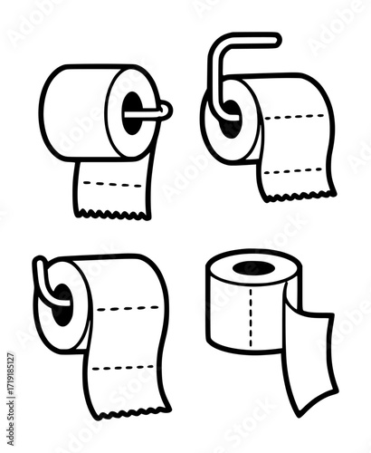 Four Simple Line Art Illustrations of Toilet Paper Rolls