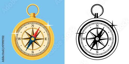 Golden compass illustration, luxury navigation design