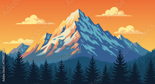 Majestic Mountain Peak at Sunset A Breathtaking Landscape Illustration