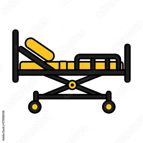 Vector art of hospital bed with wheels and adjustable backrest