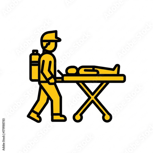 Vector art of paramedic transporting patient on stretcher