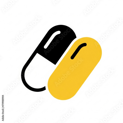 Vector art of two pills, one black and white, one yellow