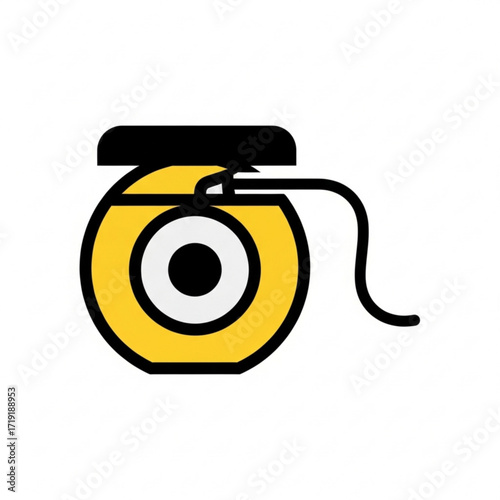 Vector art of yellow dental floss dispenser with black lid