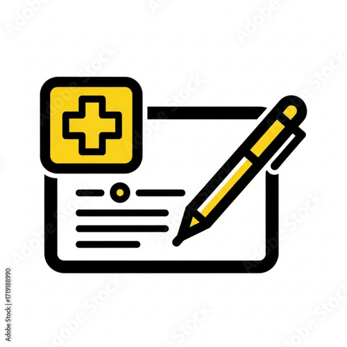 Vector art of medical form with a pen and a cross symbol