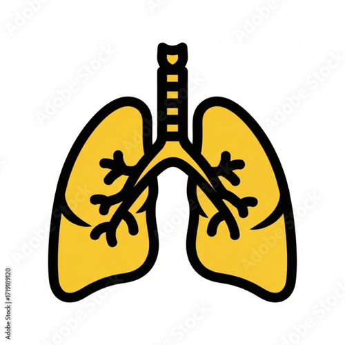 Vector art of yellow stylized icon of human lungs and trachea