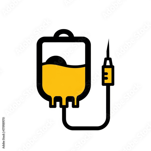 Vector art of medical intravenous drip bag with yellow liquid and needle