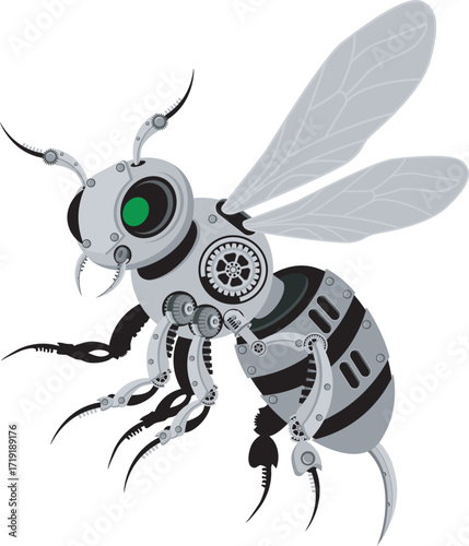 Vector bee robot on a white background.