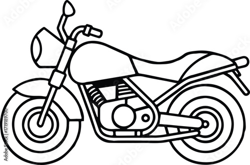 motorbike line art, black outline, vector and illustration