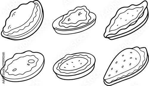 Set of omelette line art, black outline, vector and illustration