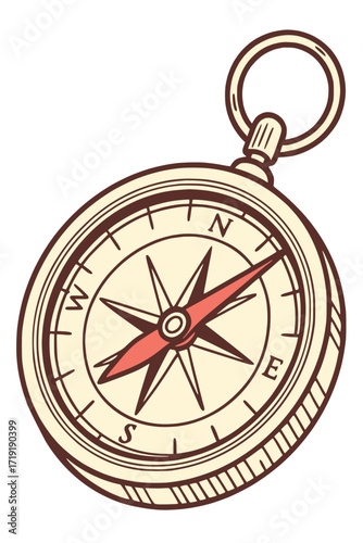old compass vector, simple retro navigation design, solid fill, white background
