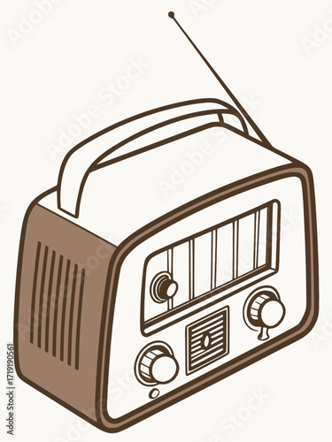 old-fashioned radio vector illustration, solid color, clean retro design, white background