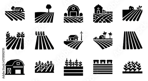 Icon Set Vector Collection of Minimalist Farm and Agriculture Glyph Symbols
