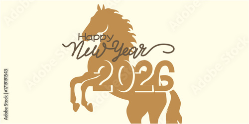 Wallpaper Mural Happy new year 2026 illustration. New year illustration decoration with 2026 zodiac. The Horse year celebration banner. Vector illustration. Torontodigital.ca