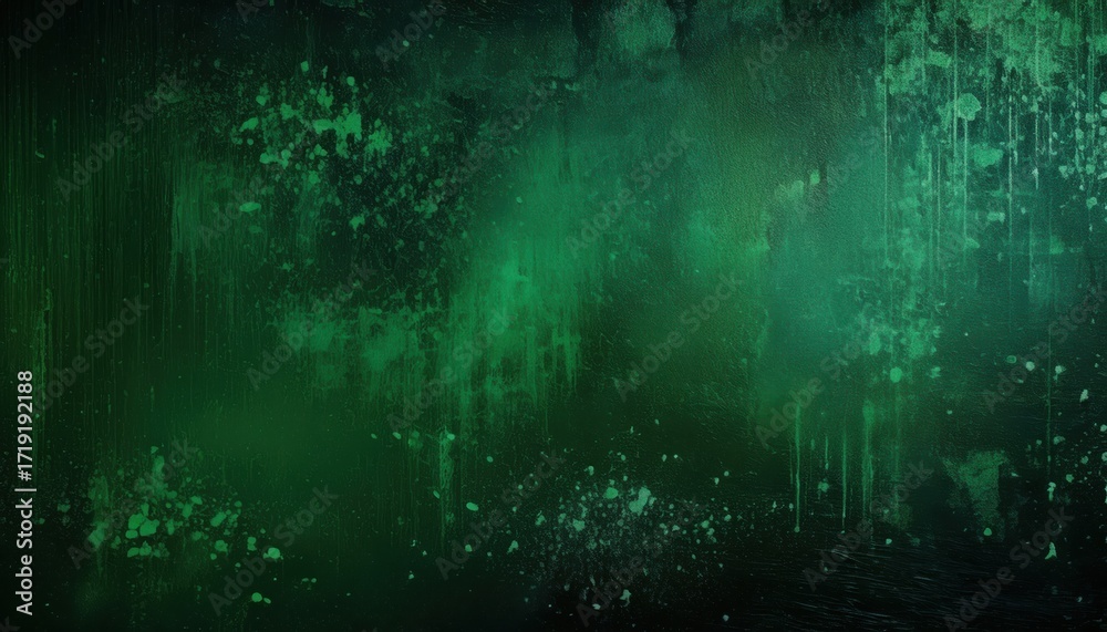 Fototapeta premium deep emerald green abstract texture with splattered paint stains and grunge layers creating moody background for wallpaper or banner