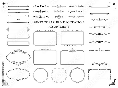 vintage frame set 13_black文字なし／サンプルテキスト・背景無しで使いやすい黒のビンテージフレームセット13