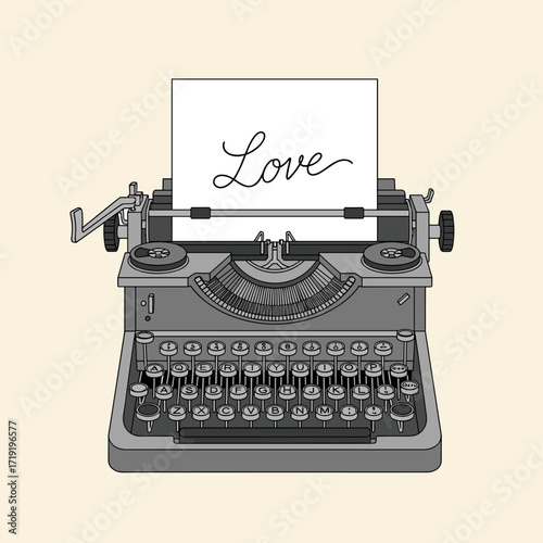 A vintage typewriter is ready to type a declaration of love and express affection on paper.