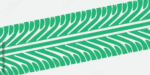 Abstract green tire tread pattern on a white background, stylized and modern graphic design.