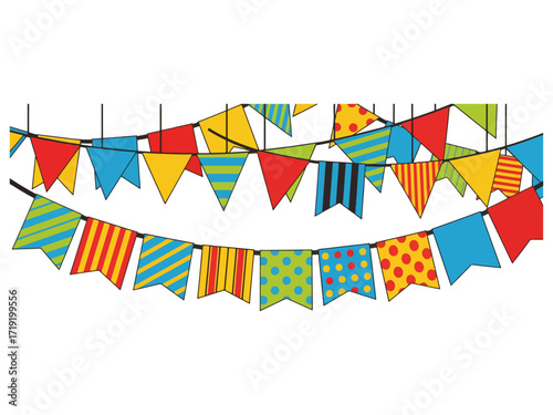 PIllustration of hanging party flags and banners
