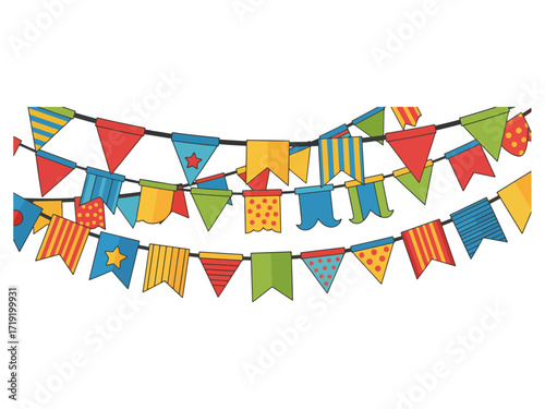 PIllustration of hanging party flags and banners