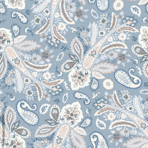 Vintage Blue Paisley Seamless Pattern