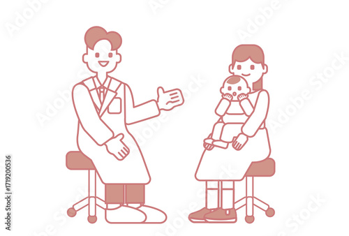 医師から診察を受ける赤ちゃんと母親