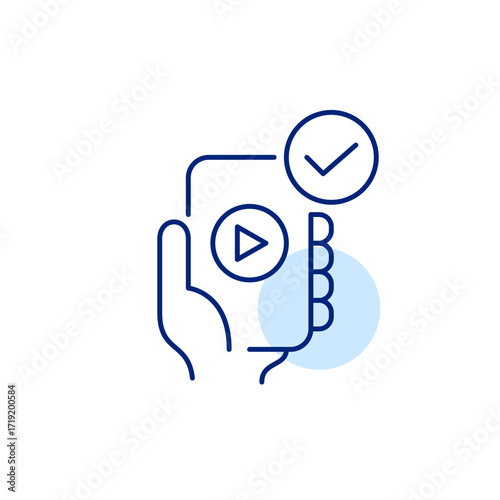 Video playback on phone and checkmark. Pixel perfect, editable stroke vector icon
