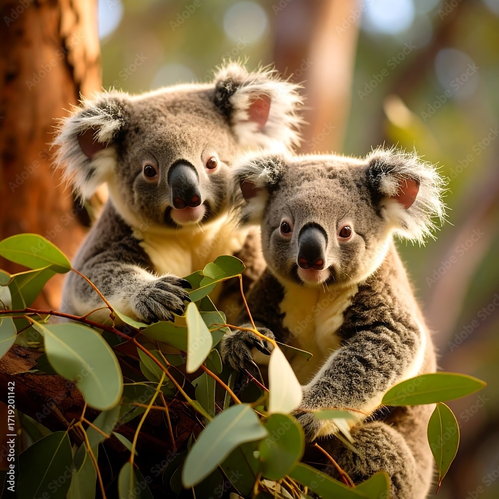 Fototapeta premium Two koala cubs in a tree