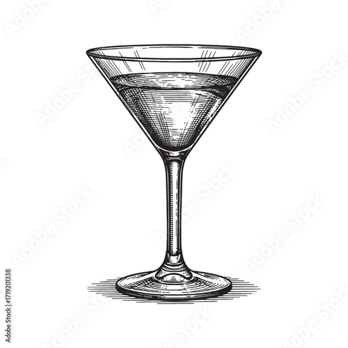 martini glass engraving vector style