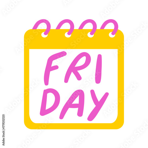 Calendar icon. Word - Friday. Vector hand drawn design. Illustration on white background.