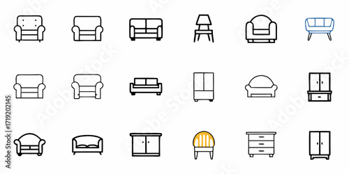 Home Furniture Line Art Icons Collection